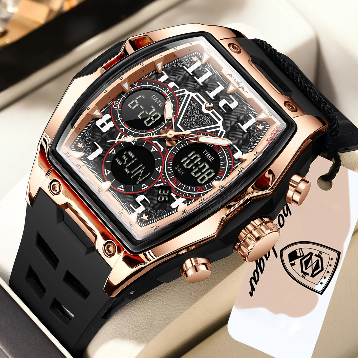 POEDAGAR Top Fashion Men Quartz Watch Date Week Luminous LED Digital Sports Male Clock Electronic Dual Time Men's Watches Reloj