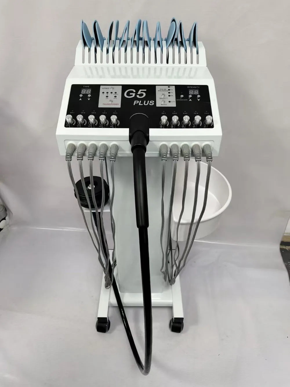 Nueva máquina de masaje con vibración muscular G5, Estimulador muscular EMS, máquina de electroestimulación, ondas rusas con soporte de carrito S871