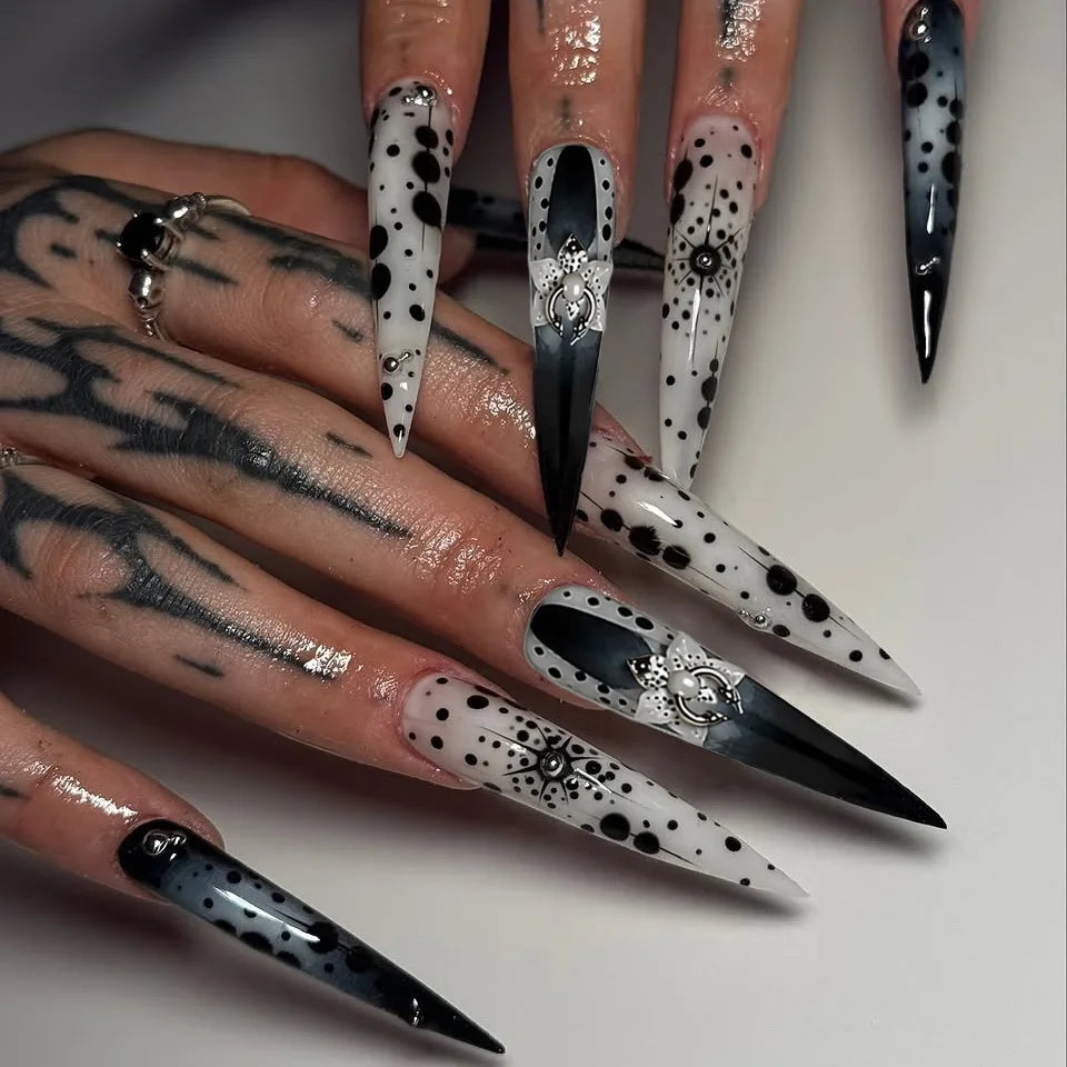 24 Uds uñas postizas de color rojo sangre gradiente parche de uñas postizas de punta larga cubierta completa puntas de uñas postizas usables juegos de manicura de Halloween