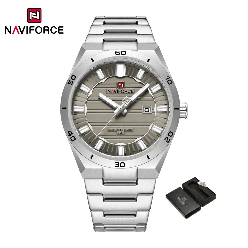 Reloj de cuarzo para hombre NAVIFORCE, original, resistente al agua, reloj de pulsera para hombre, correa de acero, cuarzo, visualización de fecha, luminoso, reloj de moda para hombre