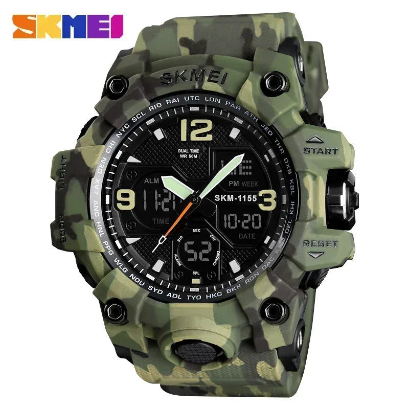 Reloj deportivo militar digital para hombre SKMEI 1155B, reloj deportivo con pantalla dual resistente al agua 5Bar, reloj de pulsera masculino