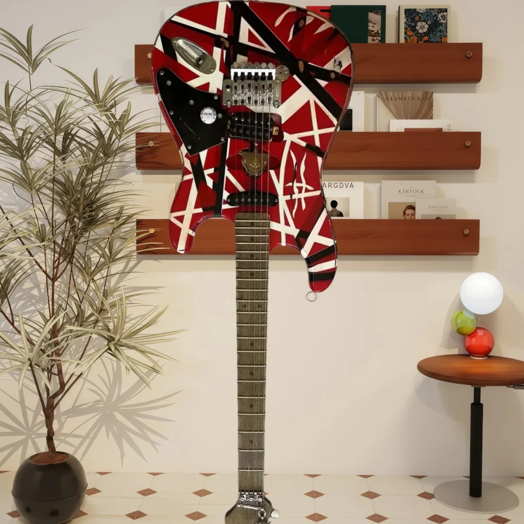 Guitarra alemana de envío inmediato, color rojo intenso, con mástil de arce de estilo retro, puente ajustable y pastillas SH. Un regalo práctico para aprender música.