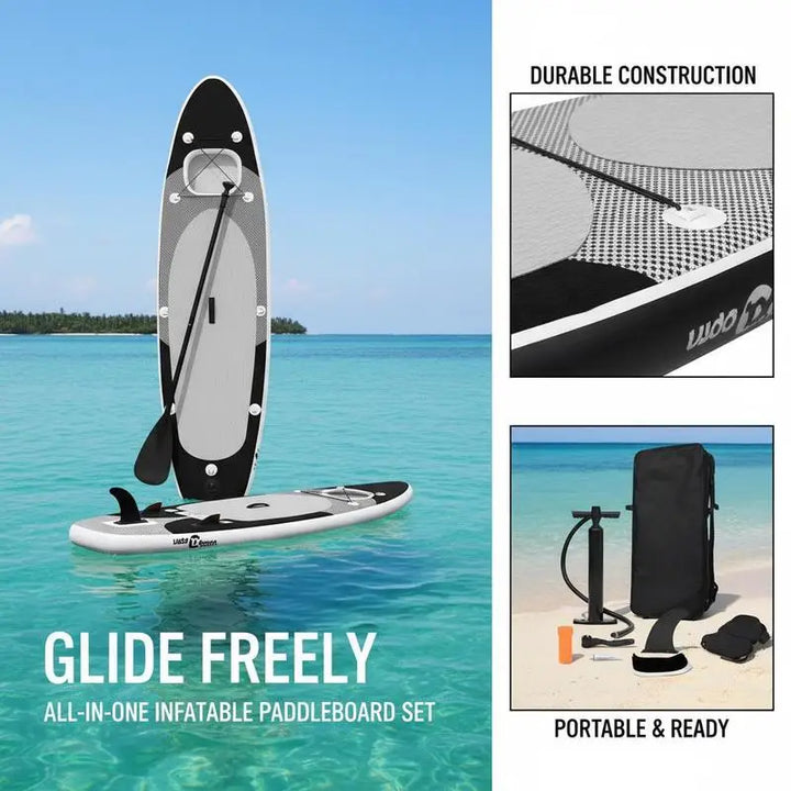 Set de tabla de paddle surf SUP inflable color negro 330 x 76 x 10 cm, equipo de remo de pie portátil de alta durabilidad, apto para recreación acuática en lagos, ríos y costas tranquilas