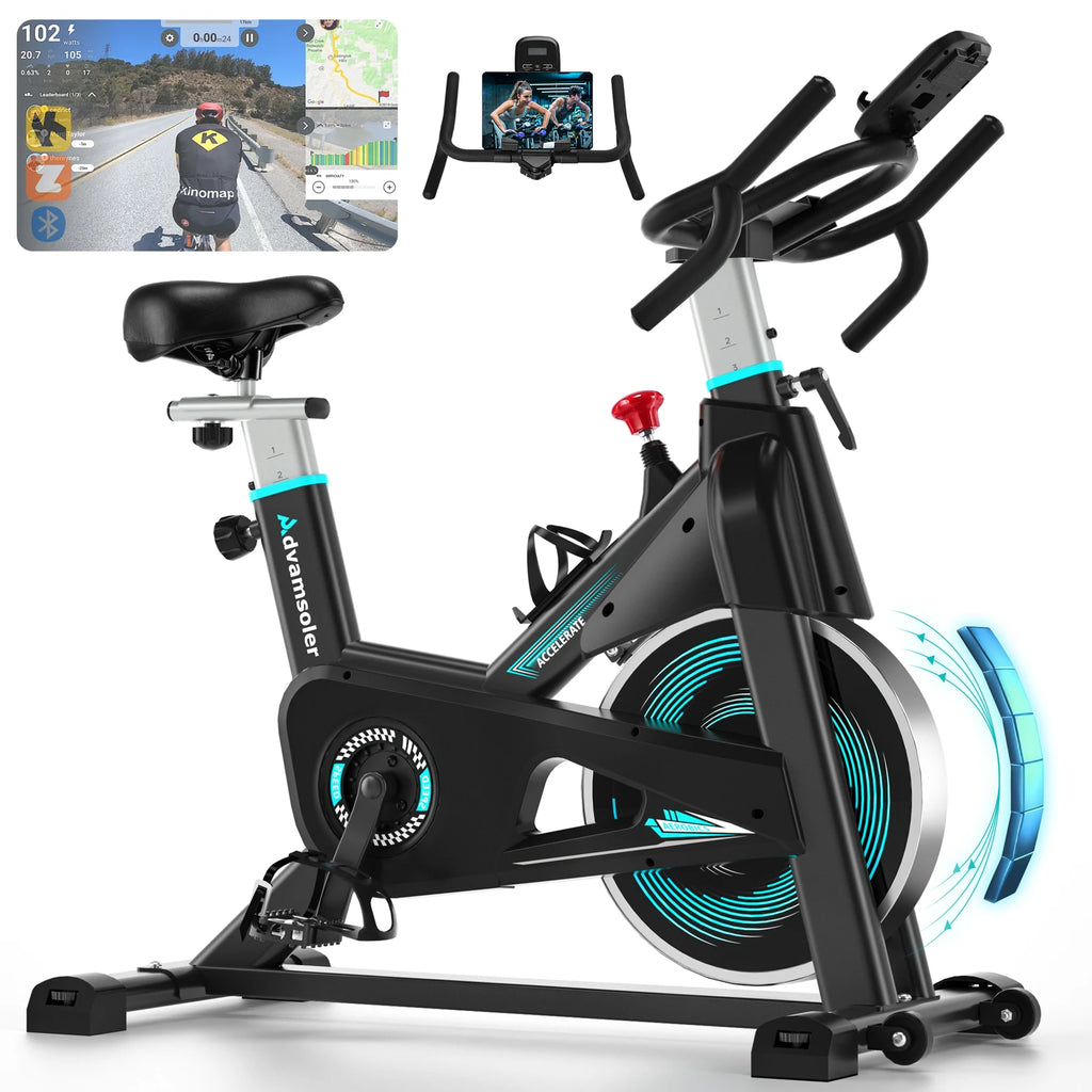 Bicicleta de ejercicio con resistencia ajustable Wenoker, bicicleta de spinning silenciosa para el hogar con monitor LED mejorado, soporte para tableta, bicicleta de ciclismo para uso en interiores, ideal para ejercicios card
