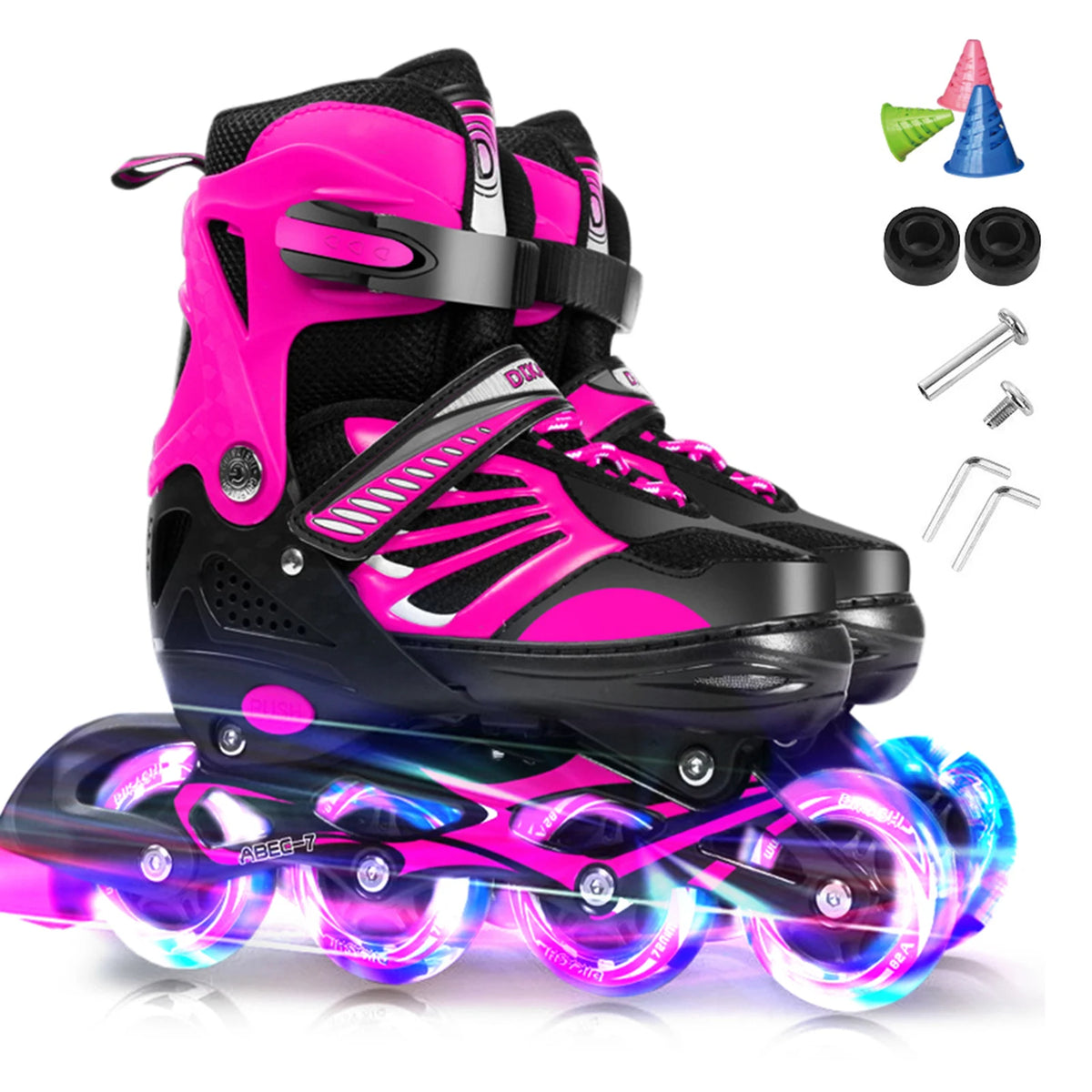 Tomshoo Patines de Ruedas Ajustables para Niños con Ruedas con Luz Intermitente, Patines en Línea para Niños y Niñas para Practicar Deportes