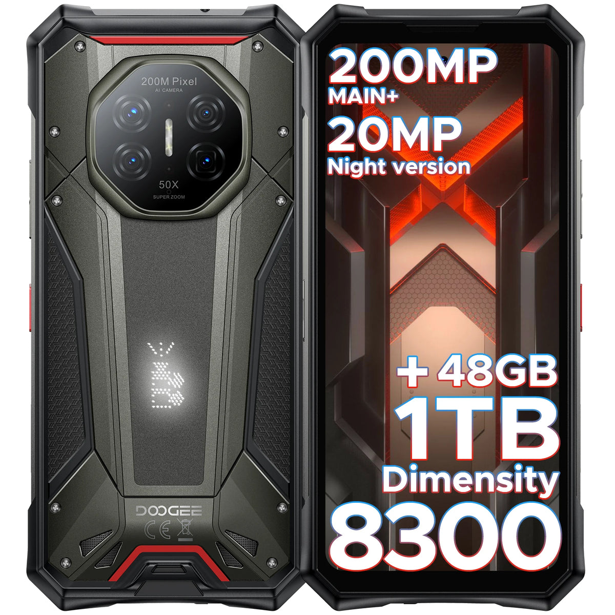 Teléfono rugerizado DOOGEE S300 Plus 48GB+1TB Dimensity 8300 Batería 11000mAh 120W 6,78” FHD+120Hz Cámara de 200MP Smartphone Android 16