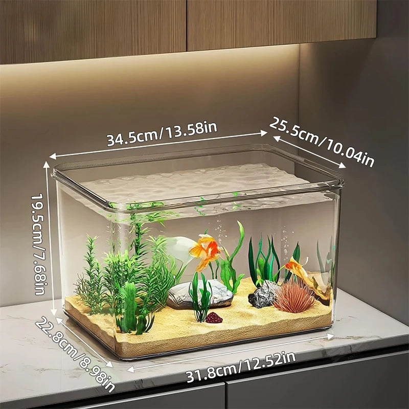 Mini acuario de escritorio con vista panorámica de 360°, pecera de cristal transparente, paisaje ecológico, decoración para el hogar, caja de agua para peces dorados