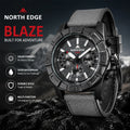 NORTH EDGE BLAZE 2026 Relojes para hombre, energía solar, caja de acero inoxidable 316, reloj de cuarzo para hombre, estilo piloto, resistente al agua 50m, cronómetro