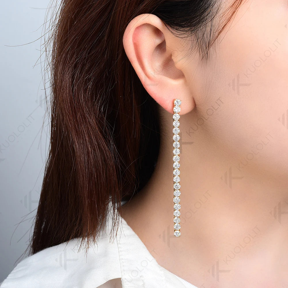 Kuololit 10.5CTW Pendientes de tuerca con diamantes cultivados en laboratorio para mujer Sólido 18K14K10K Pendientes largos de tenis amarillos DVS1 para regalos de Navidad