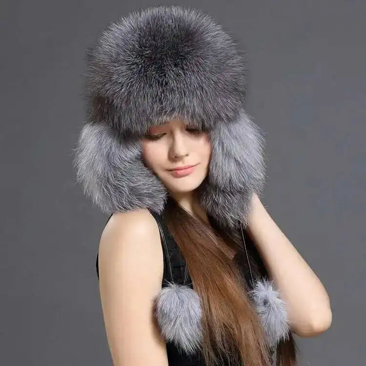 Gorro de Piel de Zorro Auténtica 2026 para Mujer, Gorro de Invierno con Orejeras, Estilo Ruso Ushanka, Gorro de Esquí, Gorro de Piel Natural para Mujer, Gorro Grueso de Piel para la Nieve