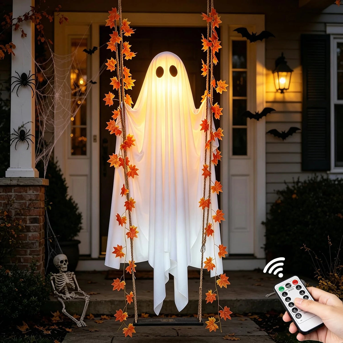 Decoraciones de Halloween para Exteriores, Fantasmas Luminosos Colgantes con Luces de Cadena, Adorno de Fantasma Brillante para Jardín