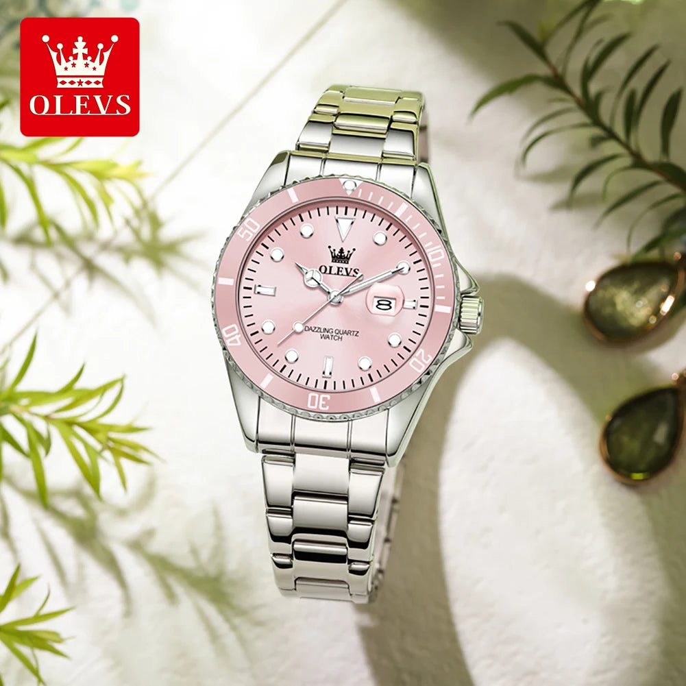 Relojes de cuarzo de lujo OLEVS para mujer, correa de acero, resistentes al agua, luminosos, relojes originales de marca superior para mujer, relojes elegantes para dama