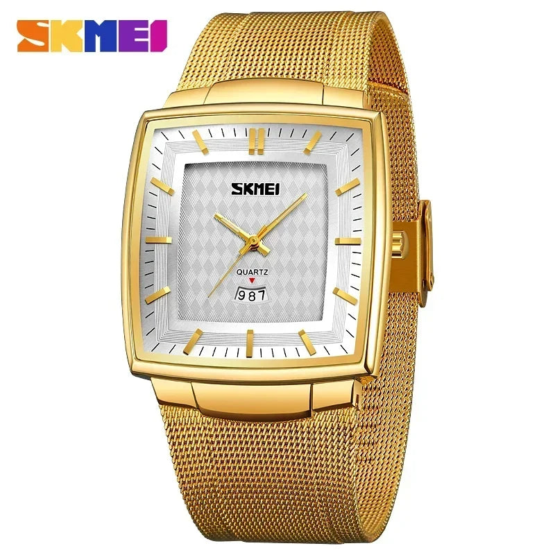 Reloj de cuarzo cuadrado de lujo SKMEI 9311 para hombre, de negocios, resistente al agua, de acero inoxidable, con calendario y fecha