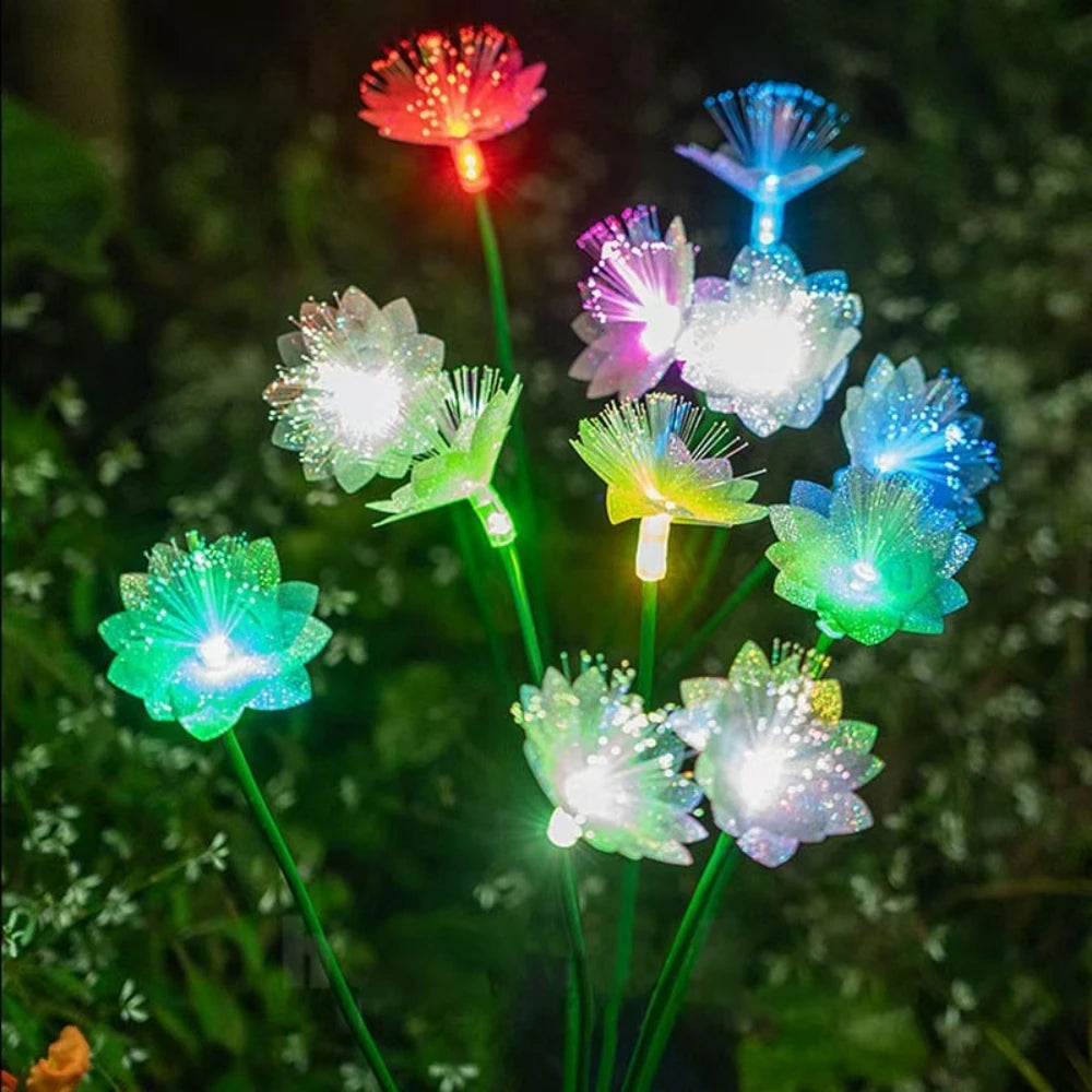 6Head Solar Powered Fiber Optic Flower Stake Lights, Waterproof Outdoor Garden Decorative Lawn Lamps, Pathway Patio Yard Night