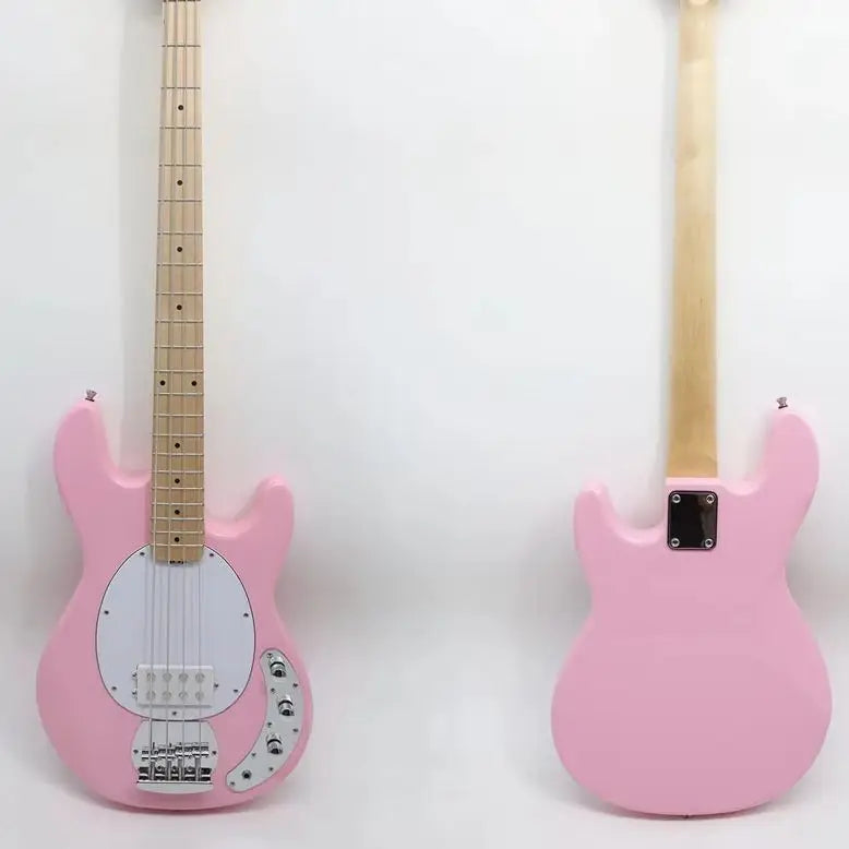 Bajo eléctrico de 4 cuerdas, color rosa, con pastillas pasivas, cuerpo de madera de caoba, mástil de arce, 22 trastes, 2V2T, para músicos.