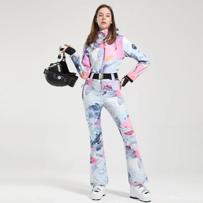 Traje de esquí ajustado para mujer, mono Cálido impermeable a prueba de viento, conjunto de esquí de una pieza, ropa de invierno, chaqueta de Snowboard, monos, 2025