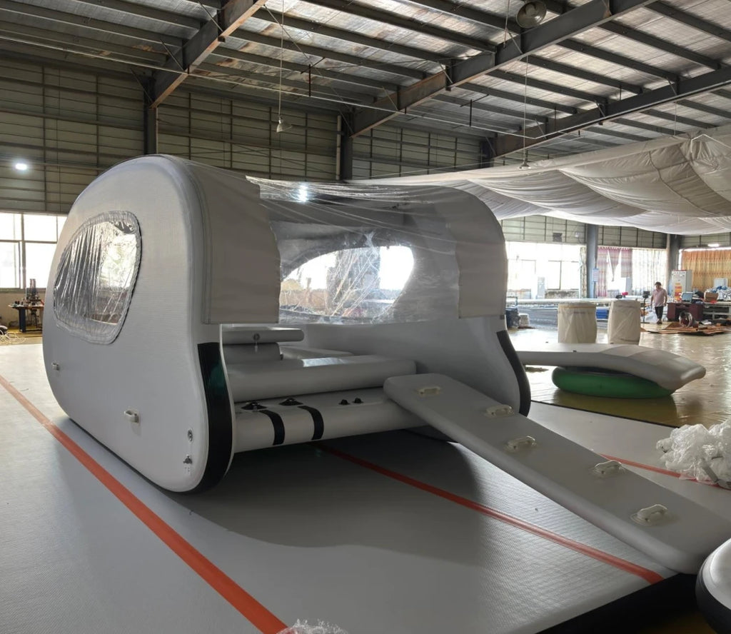 Catamarán Inflable Resistente con Motor Eléctrico, Bote Inflable para Entretenimiento Acuático Familiar