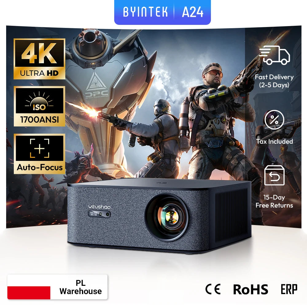Proyector VEVSHAO A24 Max 1080P 4K con Licencia Oficial de Google Android TV ATV, Proyector de Video para Cine en Casa con Wifi para Películas y Juegos