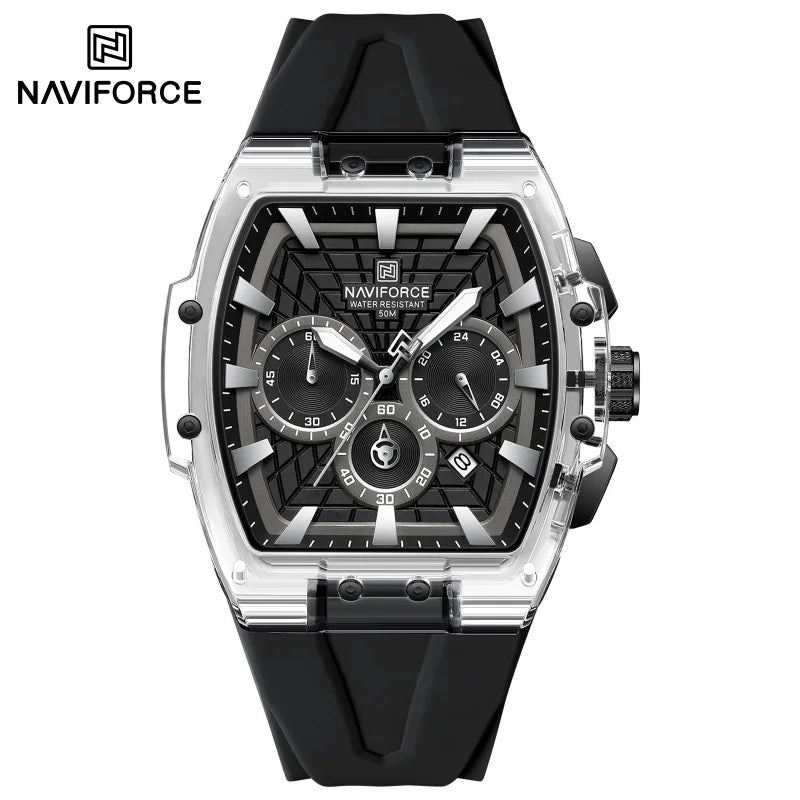 Reloj cronógrafo multifuncional para hombre NAVIFORCE NF6113, con calendario, segundero, luminoso, resistente al agua y correa de silicona
