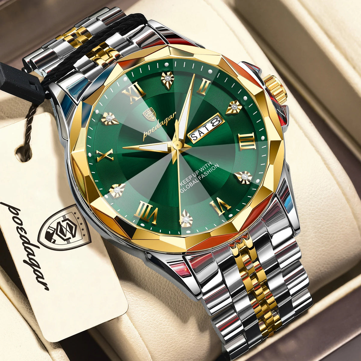 POEDAGAR Fashion Quartz Men Clock Waterproof Luminous Date Week Sport Men's Watch Stainless Steel Business Watches For Man Reloj