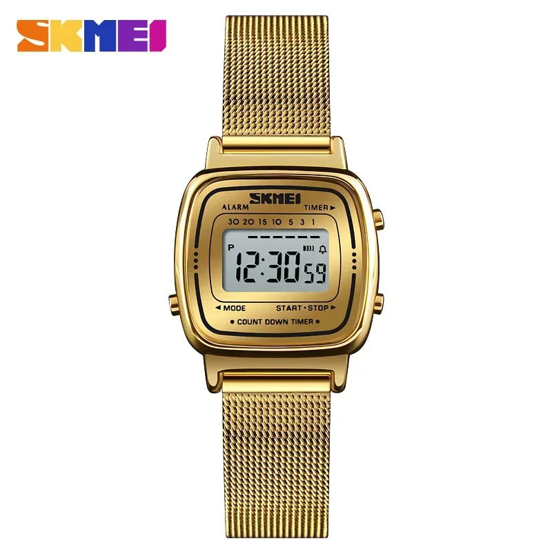 Reloj de lujo SKMEI 1901 para mujer, esfera pequeña, acero inoxidable, digital, resistente al agua, reloj de pulsera para dama, mujer y niña