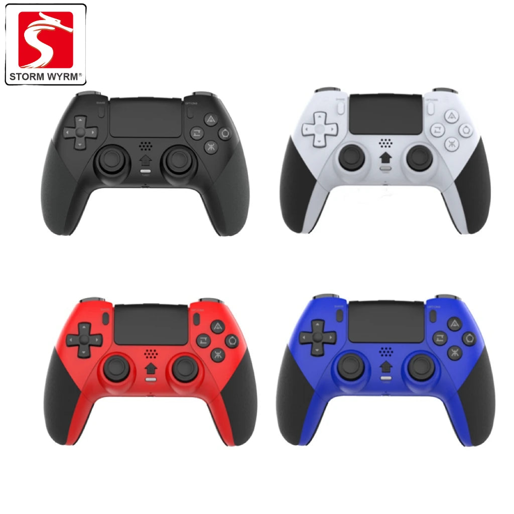 Conjunto de mandos inalámbricos en negro, blanco, rojo y azul