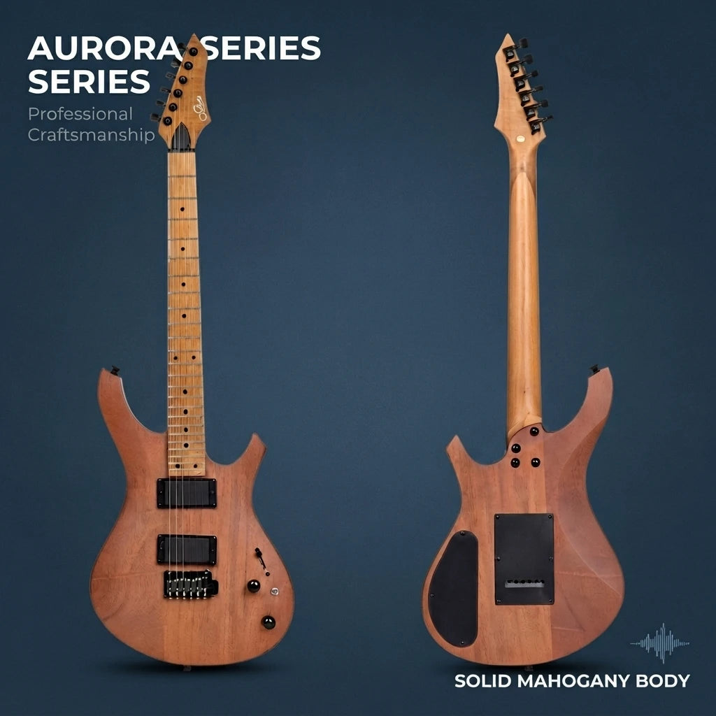 Guitarra eléctrica de estilo rock profesional con acabado brillante, 24 trastes, pastillas HH, herrajes cromados y 6 cuerdas, ideal para músicos que actúan en vivo.