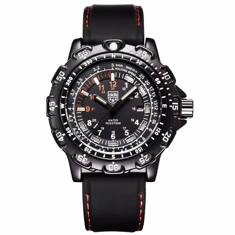 Reloj de cuarzo para hombre ADDIESDIVE para deportes al aire libre, con tubo luminoso, resistente al agua 50M, correa de silicona negra