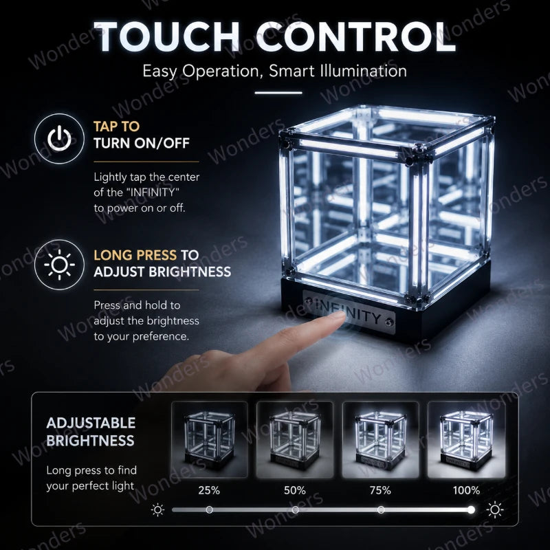 Caja LED hipercubo, decoración DIY, lámpara de mesa inalámbrica, vitrina para figuras, espejo infinito, caja 4D, adorno de túnel abismal