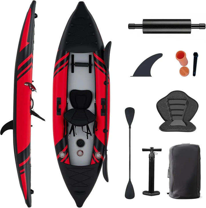 Kayak Inflable Compacto Individual con Suelo de Tecnología Drop Stitch, Asiento Ergonómico, Bote Ligero para Navegación Personal