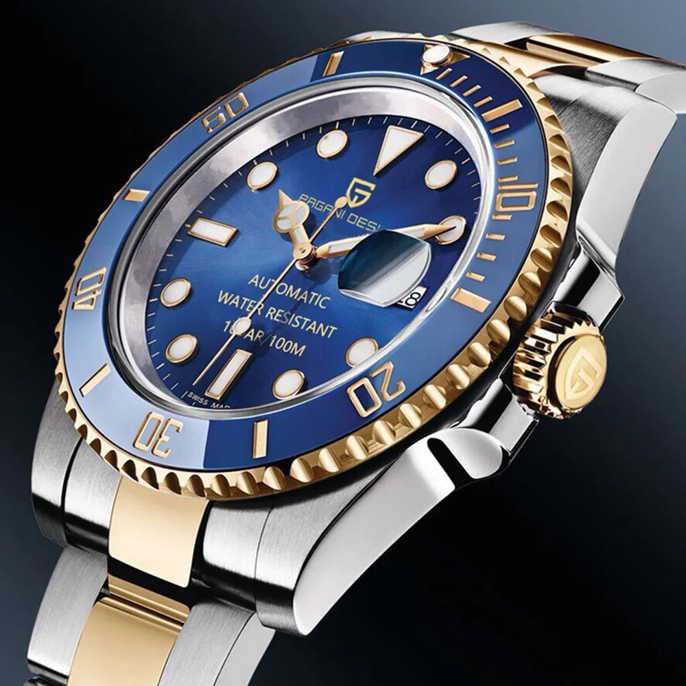 Reloj automático de lujo para hombre PAGANI DESIGN, reloj de pulsera mecánico de buceo con cristal de zafiro, reloj de negocios de acero inoxidable para hombre