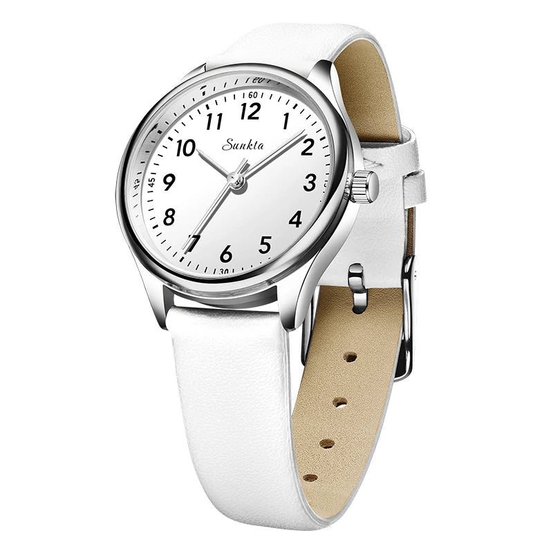 Reloj de cuarzo LIGE para mujer, diseño simple en blanco y negro, correa de piel casual, resistente al agua, pulsera elegante para regalo