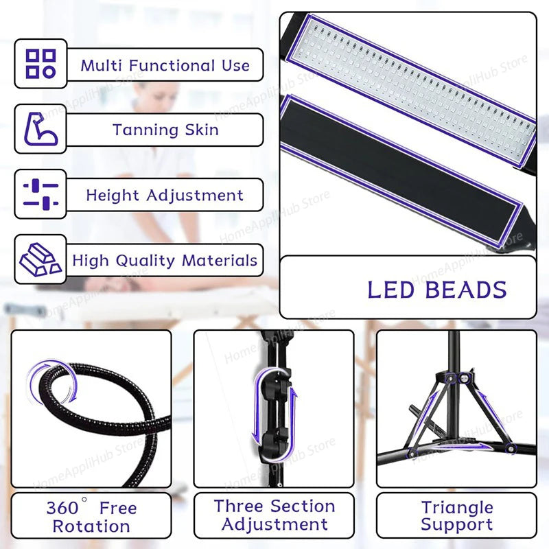 Lámpara de bronceado de 4 cabezales Máquina de bronceado UV de 60 W 360 °   Rotación 432 LED Luz púrpura Longitud de onda 460 nm y luz bronceadora de solario de 490 nm