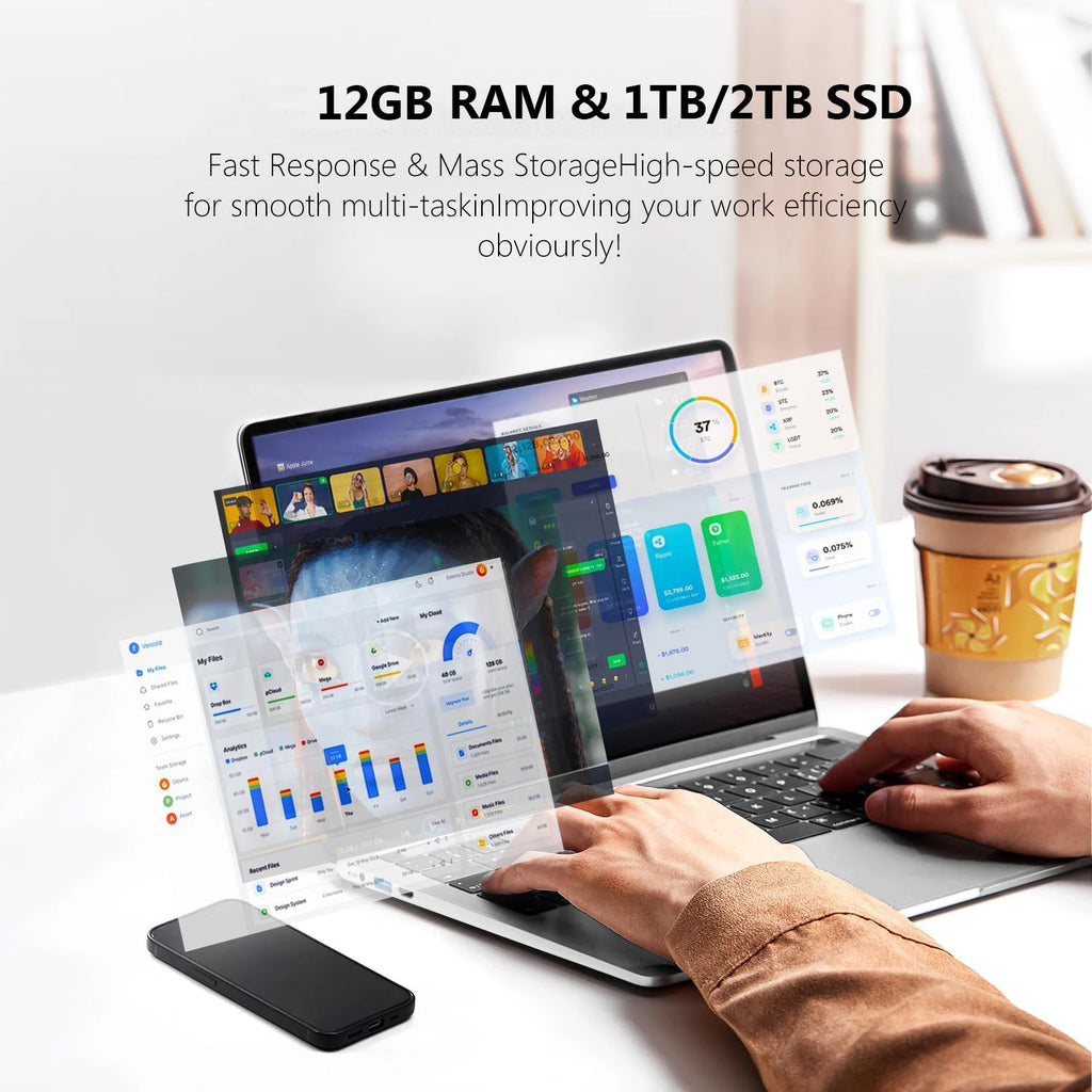 Computadora portátil Xiaman Windows 11 Pro, Intel A3950, gráficos UHD, 12 GB de RAM, SSD de 1 TB/2 TB, Wifi5, pantalla IPS 1080P