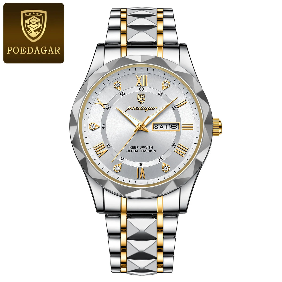 Reloj de pulsera POEDAGAR de lujo para hombre, resistente al agua, de acero inoxidable, luminoso, para hombre, fecha, semana, reloj deportivo de cuarzo para hombre