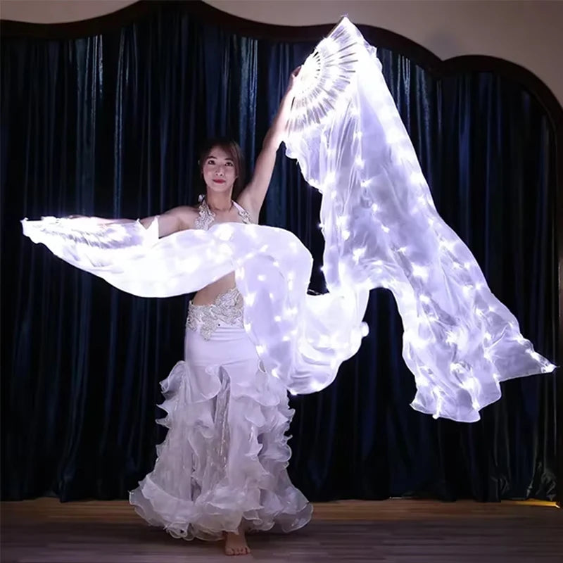 Abanico LED para Danza del Vientre, Abanicos Luminosos de Seda Larga con LED Poi, Accesorios para Espectáculos de Danza, Artículos de Fitness Cuadrados para Adultos