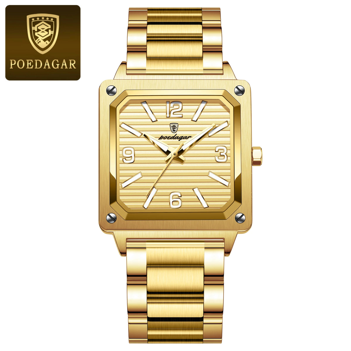 POEDAGAR Fashion Luxury Man Wristwatch Waterproof Luminous Stainless Steel Men's Quartz Watch Square Sport Watches for Men Reloj