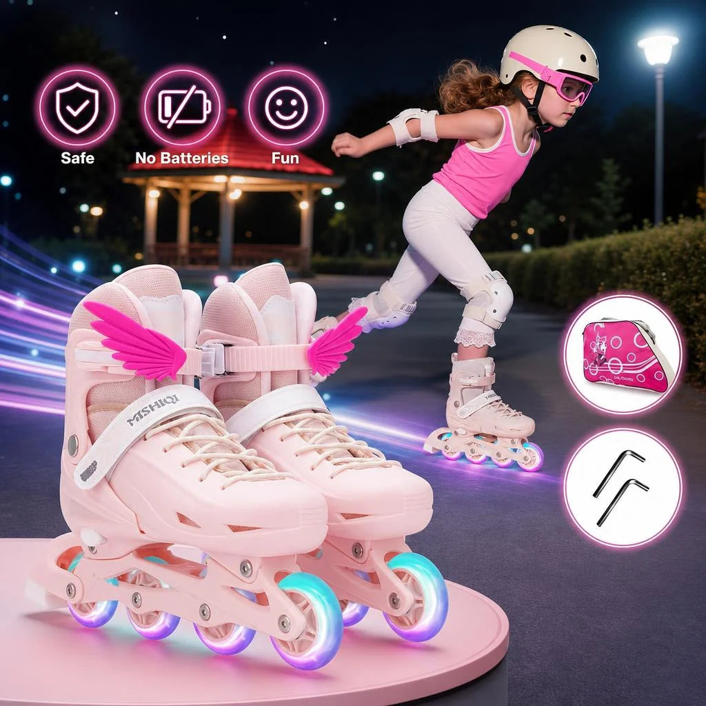 Patines en línea para niños y niñas, ajustables, con luces, 4 ruedas, para mujeres, hombres, adultos, zapatillas de patinaje al aire libre, regalo para niños