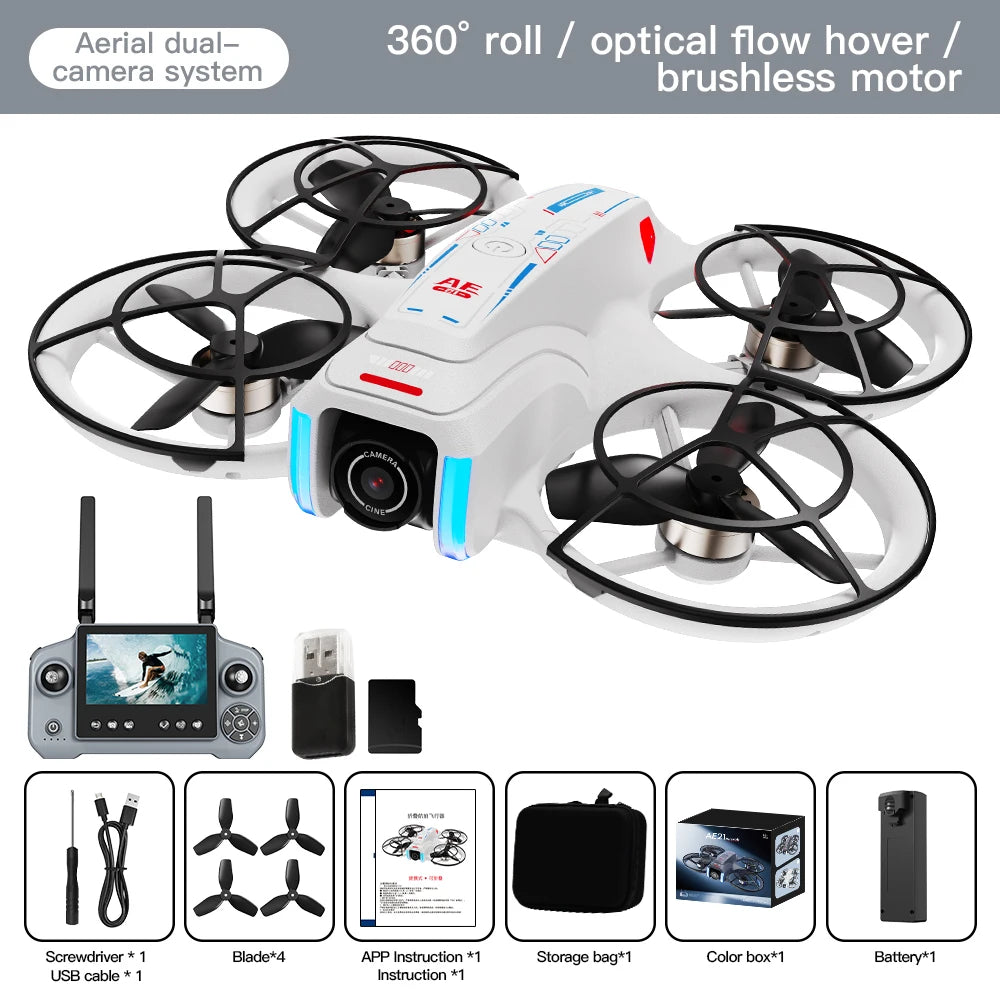 Mini Drone 8K HD-VR Cámara dual 180° ESC Flujo óptico Evitación de obstáculos Motor Drone UAV Control remoto Quadcopter Juguete universal
