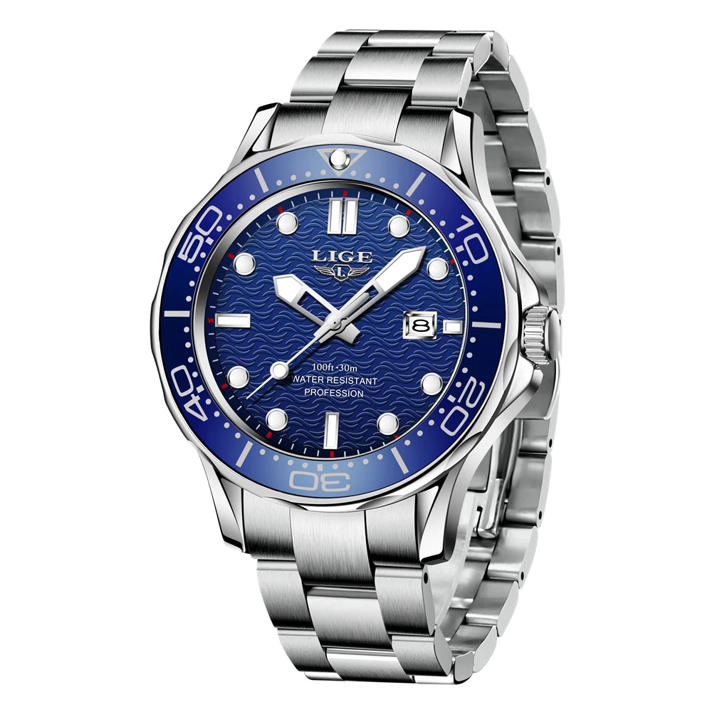 Reloj de hombre de negocios LIGE 2026, reloj de buceo de lujo de marca superior para hombre, reloj deportivo con fecha impermeable, Relogio Masculino + caja