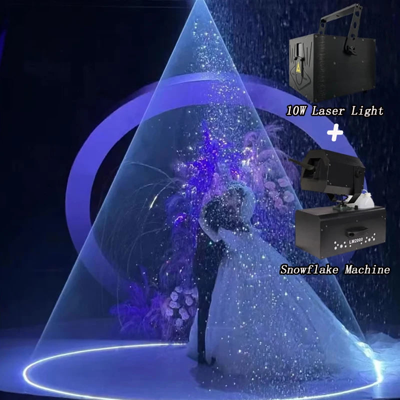 Luz láser de boda de 10W, escáner de animación 3D RGB, máquina de copos de nieve de 2000W, máquina para hacer nieve Artificial para DJ, Fiesta Disco