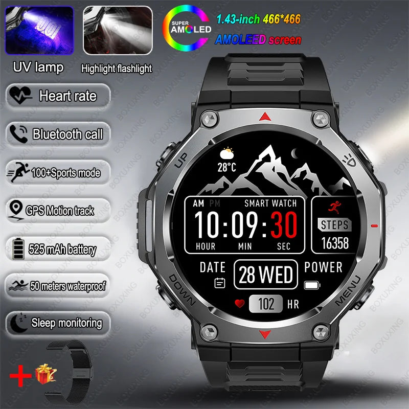 2026 Nuevo T-Rex 3 Reloj inteligente deportivo de grado militar con seguimiento de movimiento GPS, resistente al agua 5 ATM, frecuencia cardíaca, llamada Bluetooth HD, reloj inteligente para hombre