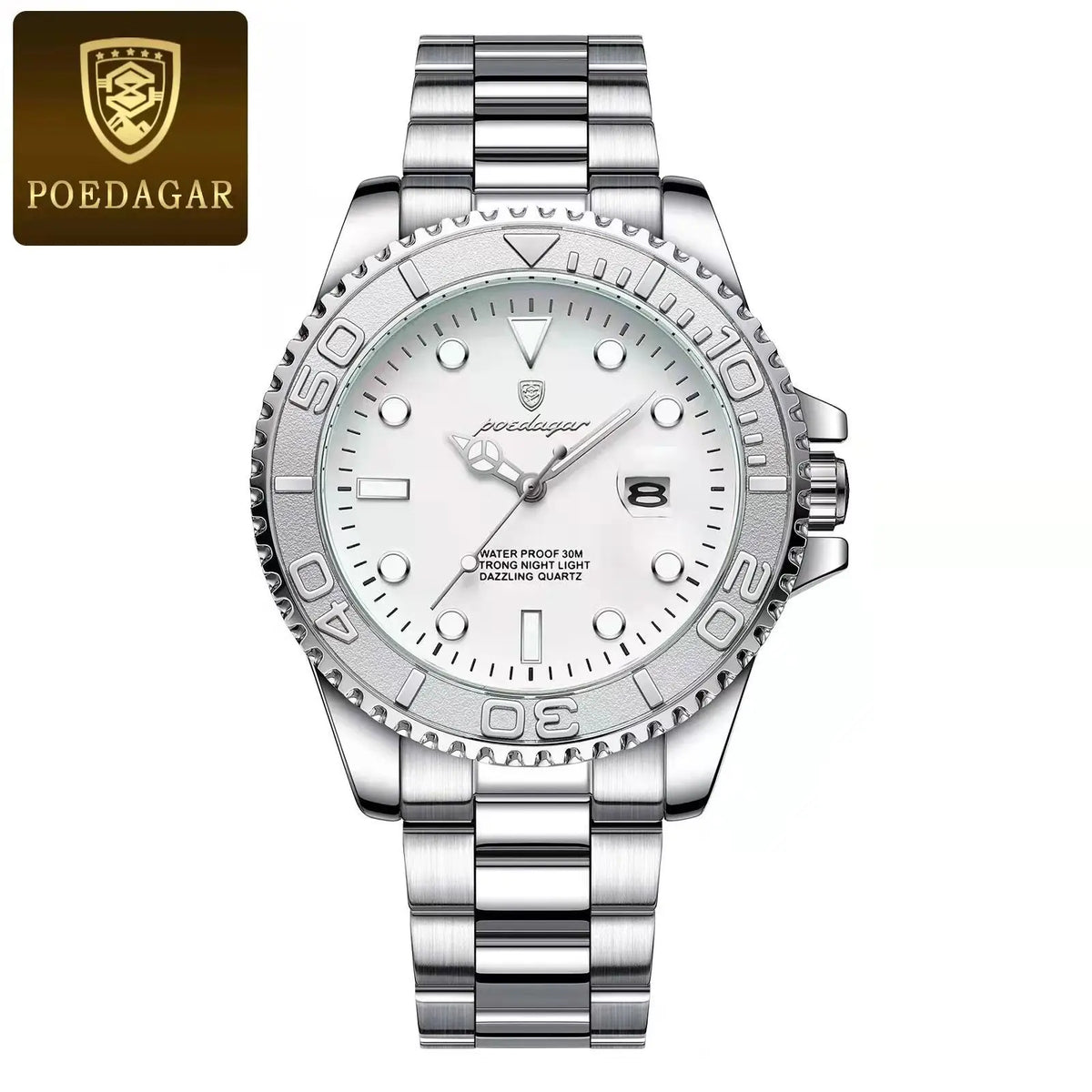 Reloj de cuarzo original para hombre POEDAGAR, de acero inoxidable, con fecha, moderno, resistente al agua, luminoso y clásico.