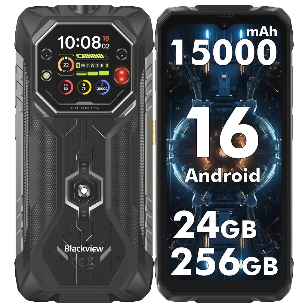Smartphone ultrarresistente con IA Blackview ROCK 1, pantalla de 6,56 pulgadas a 90 Hz, 256 GB, MediaTek Helio G81, 4G, Android 16, NFC, linterna, 15000 mAh/33 W
