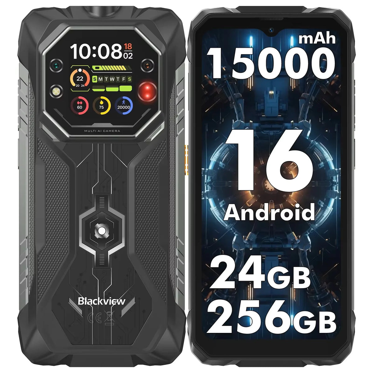Smartphone ultrarresistente con IA Blackview ROCK 1, pantalla de 6,56 pulgadas a 90 Hz, 256 GB, MediaTek Helio G81, 4G, Android 16, NFC, linterna, 15000 mAh/33 W