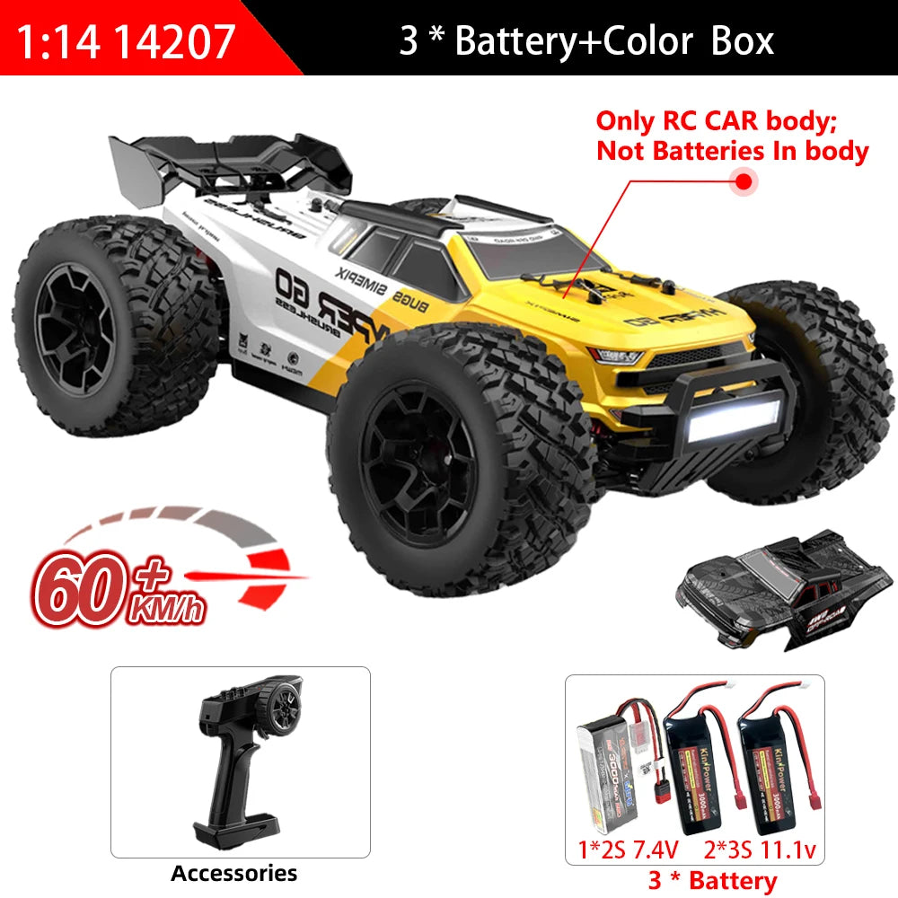 HYPER GO MJX 14207 Coche RC 1/14 de alta velocidad 60KM/H, coche de carreras a la deriva 4WD profesional con control remoto 2.4G, coche todoterreno con motor de escobillas, Monster Truck, juguete de regalo para adultos