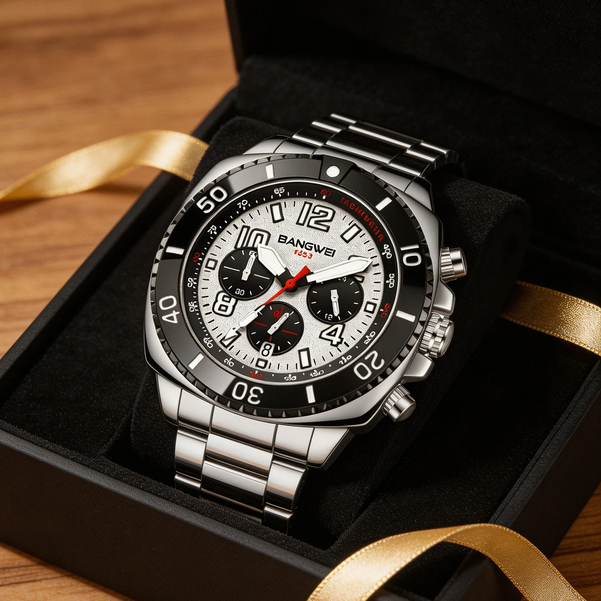 Relojes de lujo BANGWEI para hombre, relojes de pulsera de cuarzo deportivos de moda, cronógrafo luminoso resistente al agua 30M, reloj para hombre