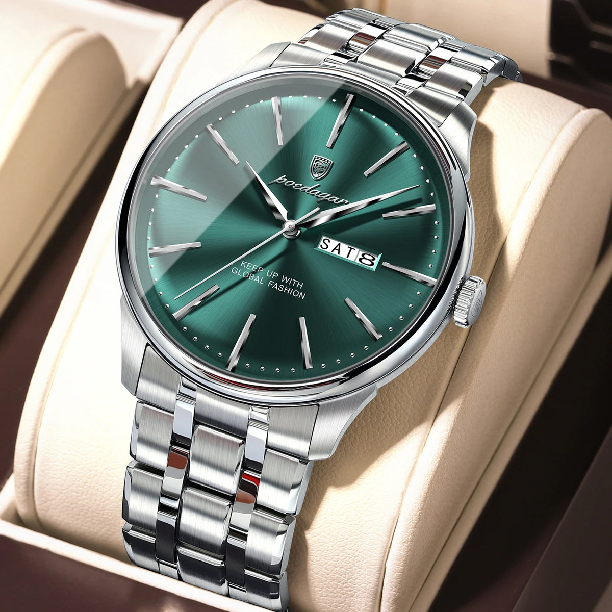 Reloj de cuarzo POEDAGAR para hombre, estilo ejecutivo, resistente al agua, de acero inoxidable, elegante, color dorado, con fecha y día