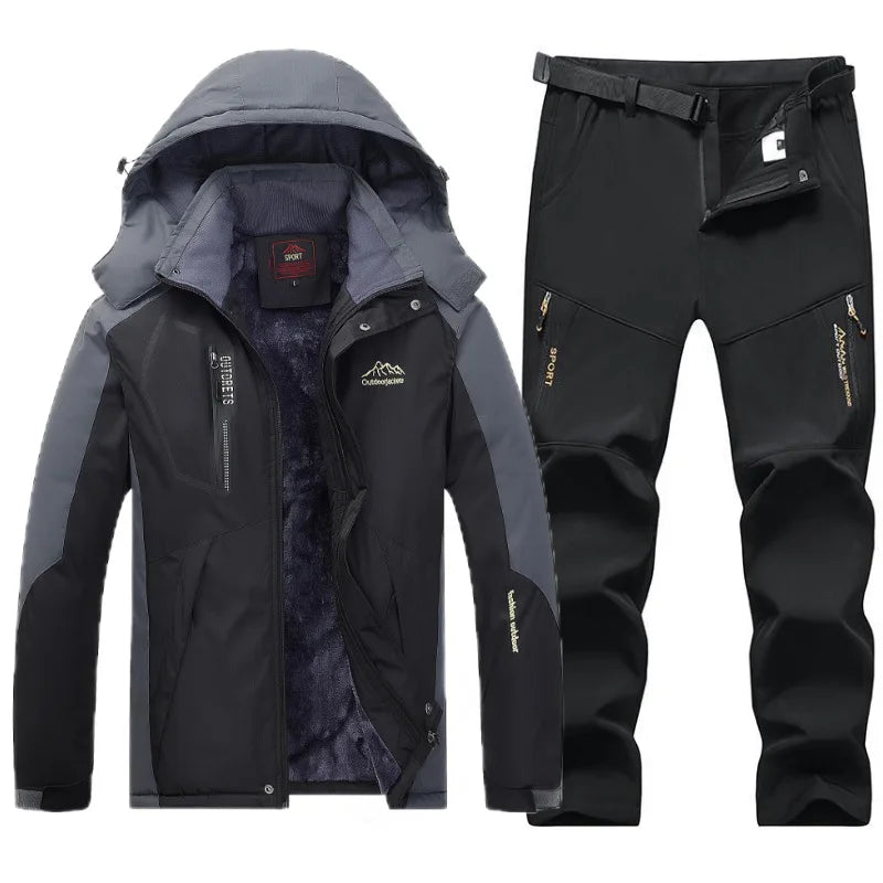 Traje de esquí de lana gruesa y cálida para hombre, impermeable, a prueba de viento, conjunto de chaqueta y pantalones para snowboard, traje de esquí para nieve de invierno al aire libre