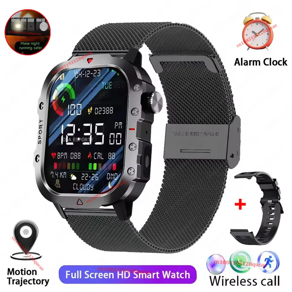 Reloj inteligente militar para hombre 2026, IP67 3ATM, rastreador de ejercicios deportivos al aire libre, monitor de salud de presión arterial, llamadas BT, reloj inteligente con GPS